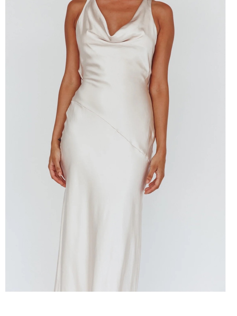 bohme Cream Satin Maxi Slip Dress with Cowl Neck
